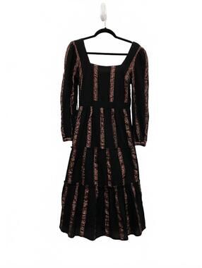Adelyn Rae Boho Black Long Sleeve Dress Rose Gold Metallic Vertical Stripe Small